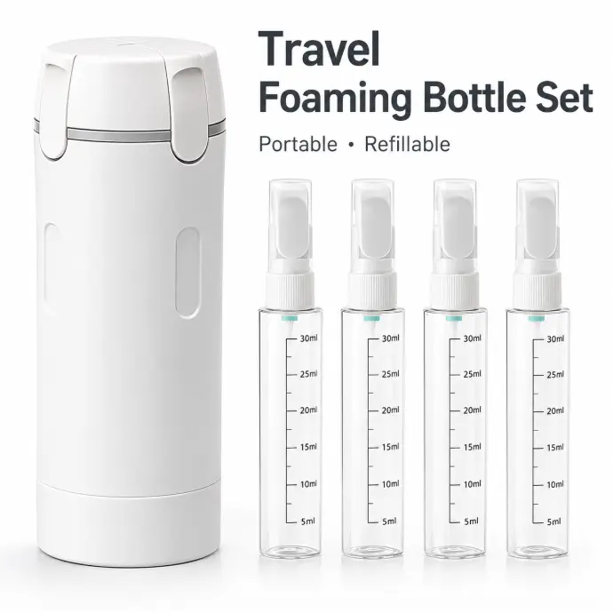 4-in-1 Transparent ABS Travel Set Storage Bottles & Jars, Compact Easy-Press-Out Mini Home Organizer, Double-Seal Cap Lightweight Portable Plastic Container for Cosmetic Shampoo