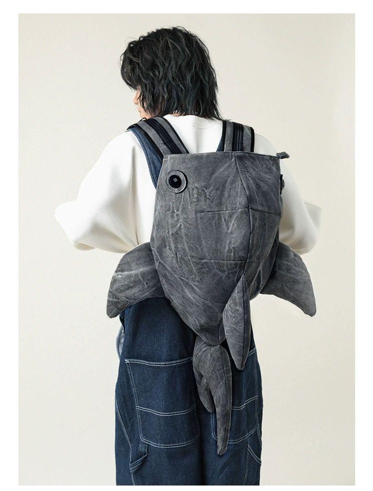 Y2K Funny Whale Shark Shape Backpack Durable Large Capacity Travel Bag Women Men Cute Outdoor Cartoon Knapsack Student Schoolbag