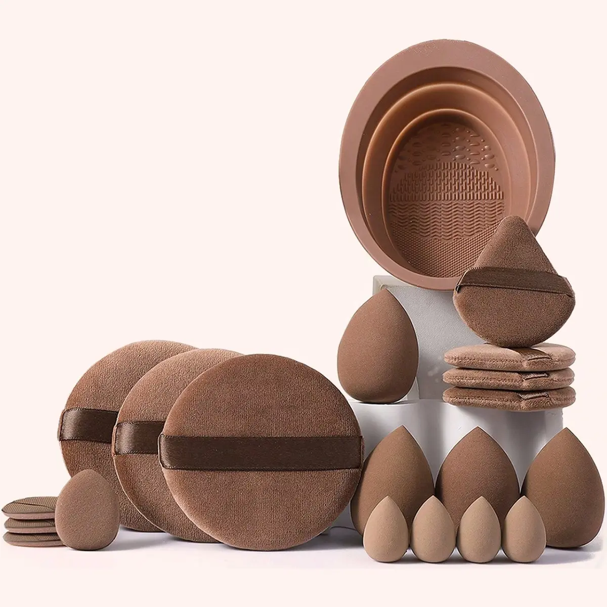 20-Piece Reusable Makeup Sponge Set, Includes Various Sponges, Large and Small Finger Sponges, Silicone Brush Bowl, Easy Cleaning