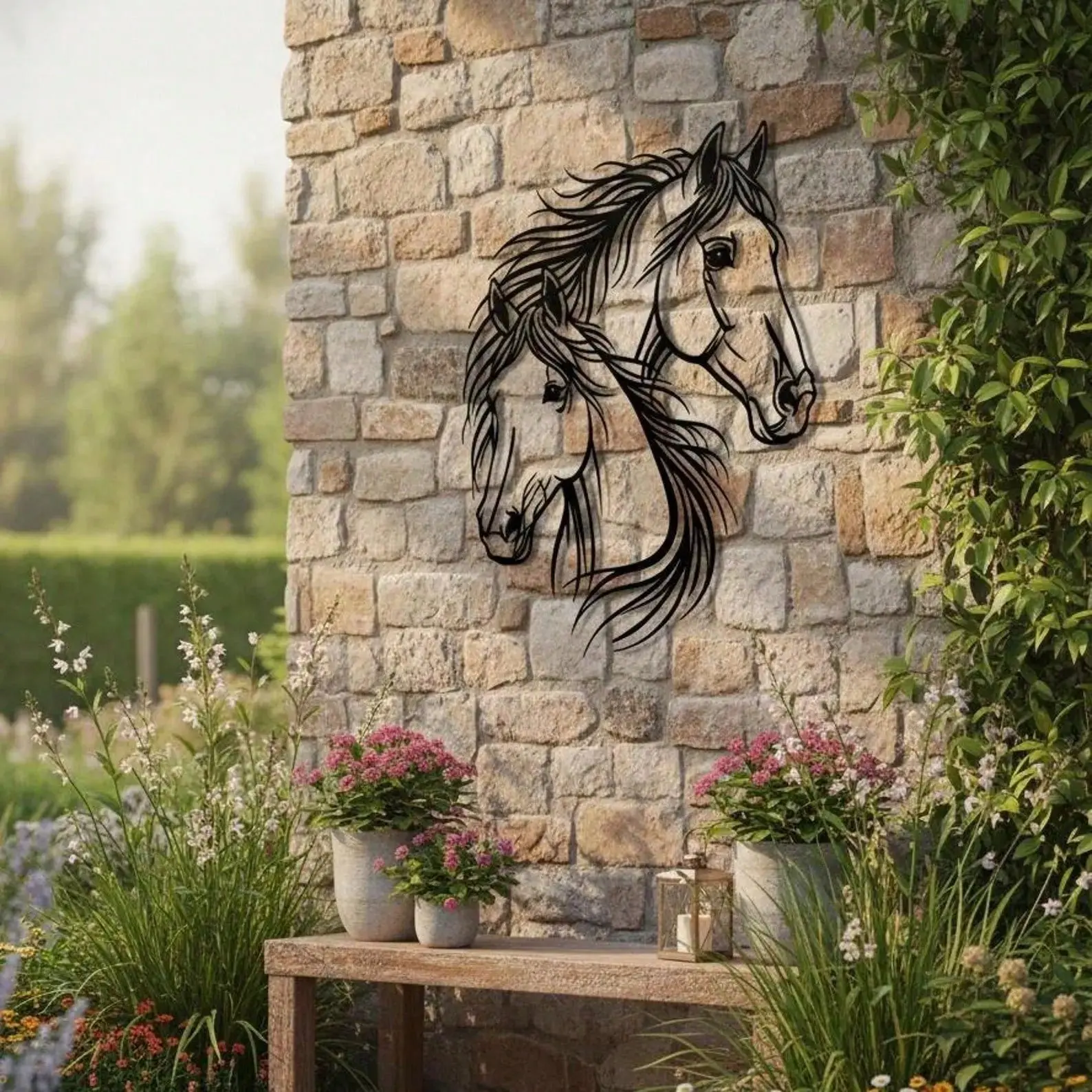 Modern Laser-Cut Metal Sculpture, 40cm Horse Design Wall Art, Indoor Outdoor Decor, Elegant Hanging Ornament, Western Gift Idea