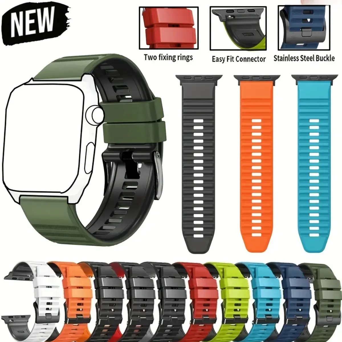 Dual-Tone Sport Silicone Watch Band - Soft Comfortable Replacement Strap With Stainless Steel Buckle For Apple Watch Ultra 2 Ultra Series 10 9 8 7 6 SE 49mm 46mm 45mm 44mm 42mm Vibrant Smartwatch Accessory For Daily Exercise Gift