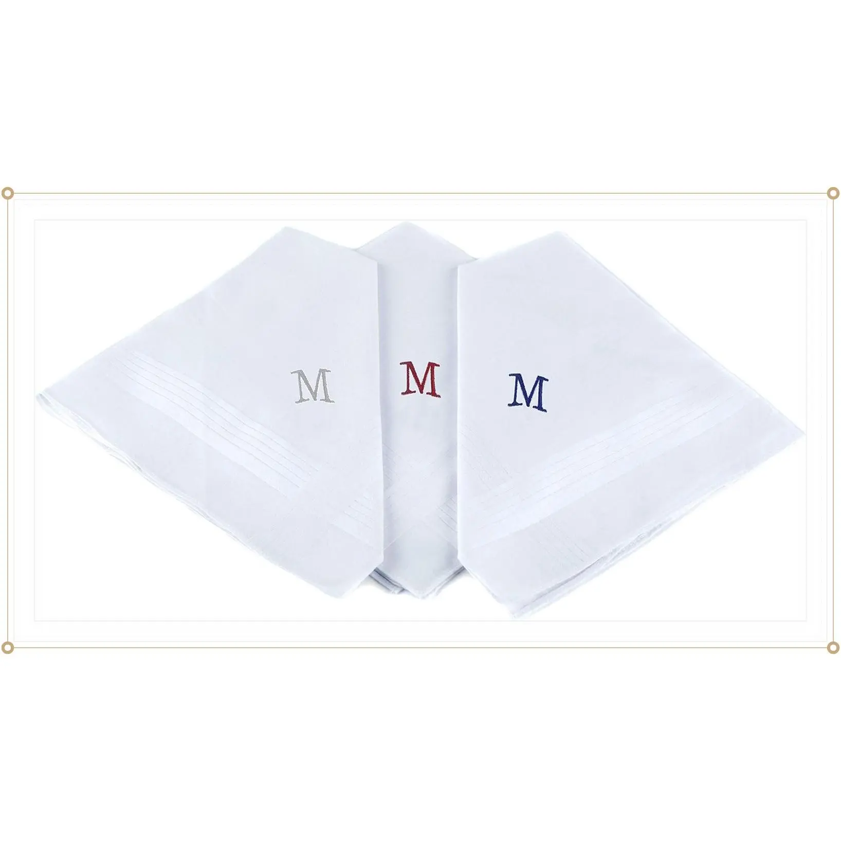 Initial Handkerchief for Men, Monogrammed Boxed 3 Piece Set,100% CottonGift