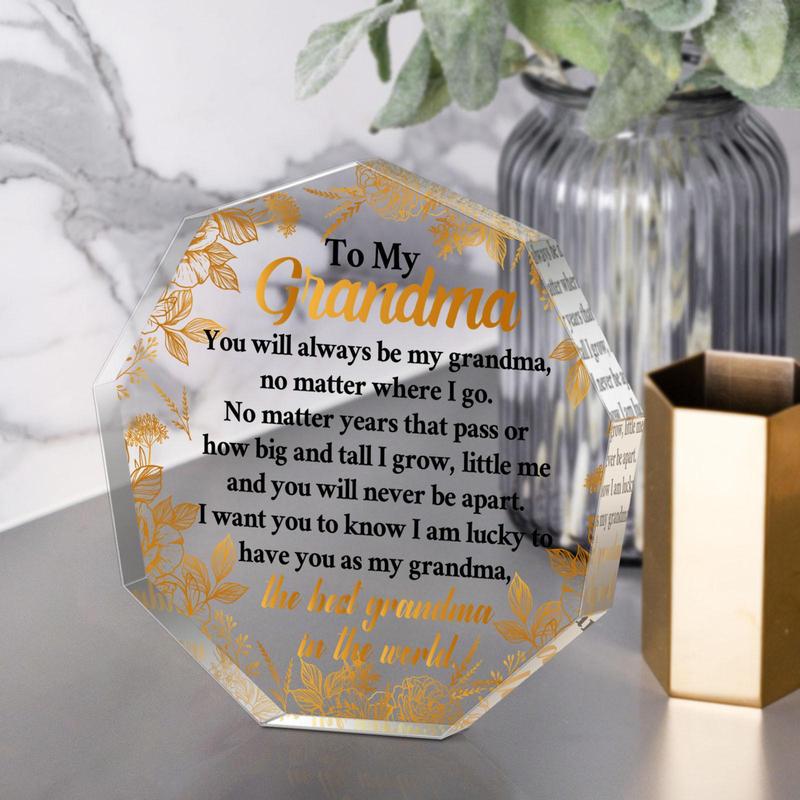 Irregular-Shaped Acrylic Signage Plaque, 1 Set Letter & Leaf Pattern Transparent Acrylic Plaque, Creative Birthday Gift for Grandma, Home Decoration, Home Decor Products, Decorative Plaque