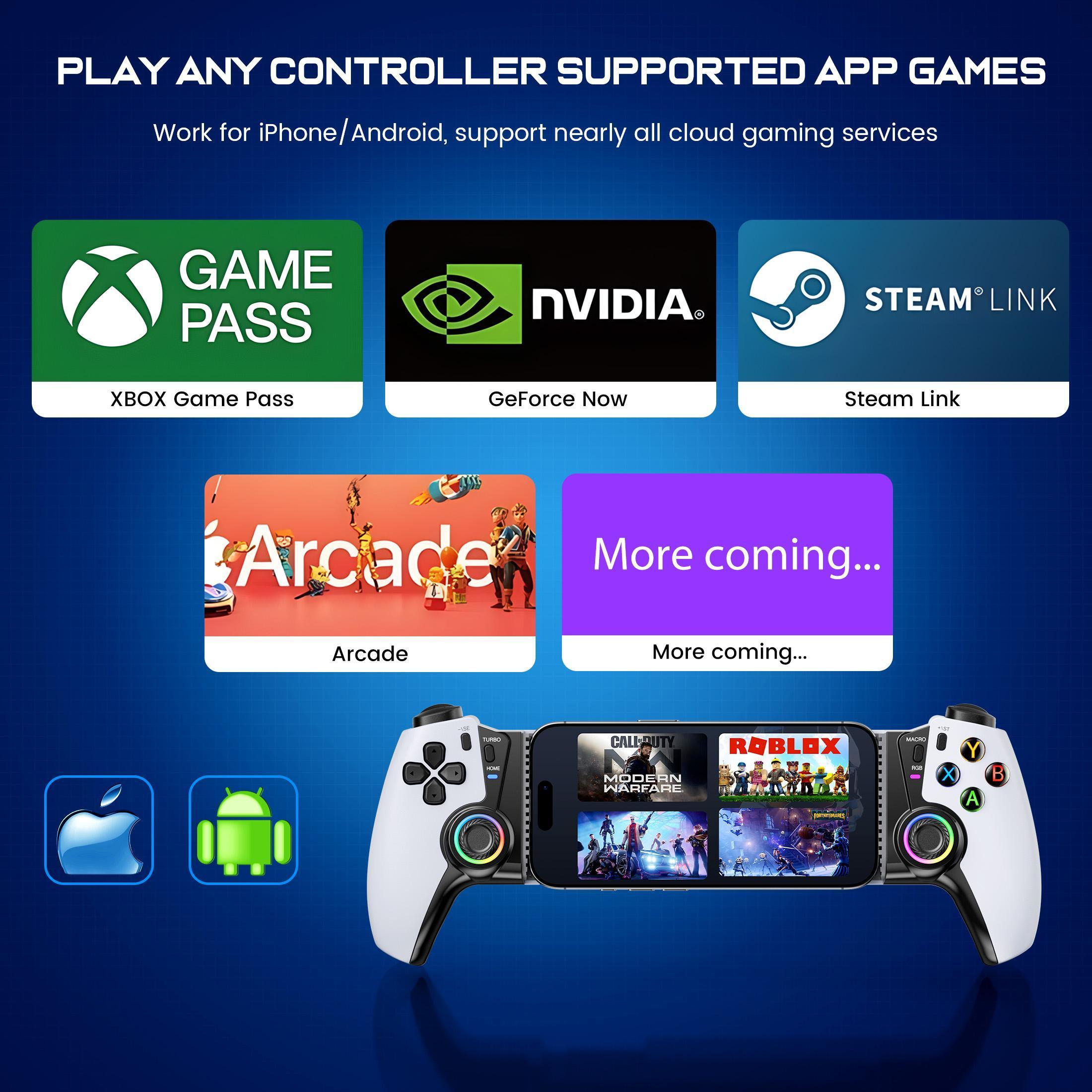 BEBONCOOL Mobile Game Controller for Android & iPhone&Switch1/2, Turn Your Phone into a Gaming Console,LED Mobile Gaming Controller for iOS Support Xbox Cloud, Steam Link, GeForce Now, Arcade,Call of Duty, Roblox