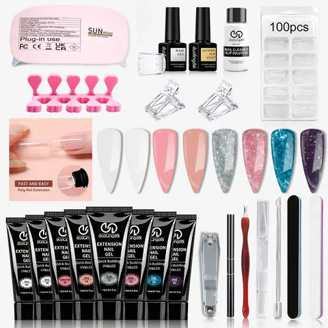 Professional Poly Gel Nail Kit Complete for Beginners, 1 Set Soak off Polygel Nail Kits with UV Light UV Gel LED Lamp Nail Art Kit with Nail File & Nail Stick & Tape & Nail Cleaning Pad