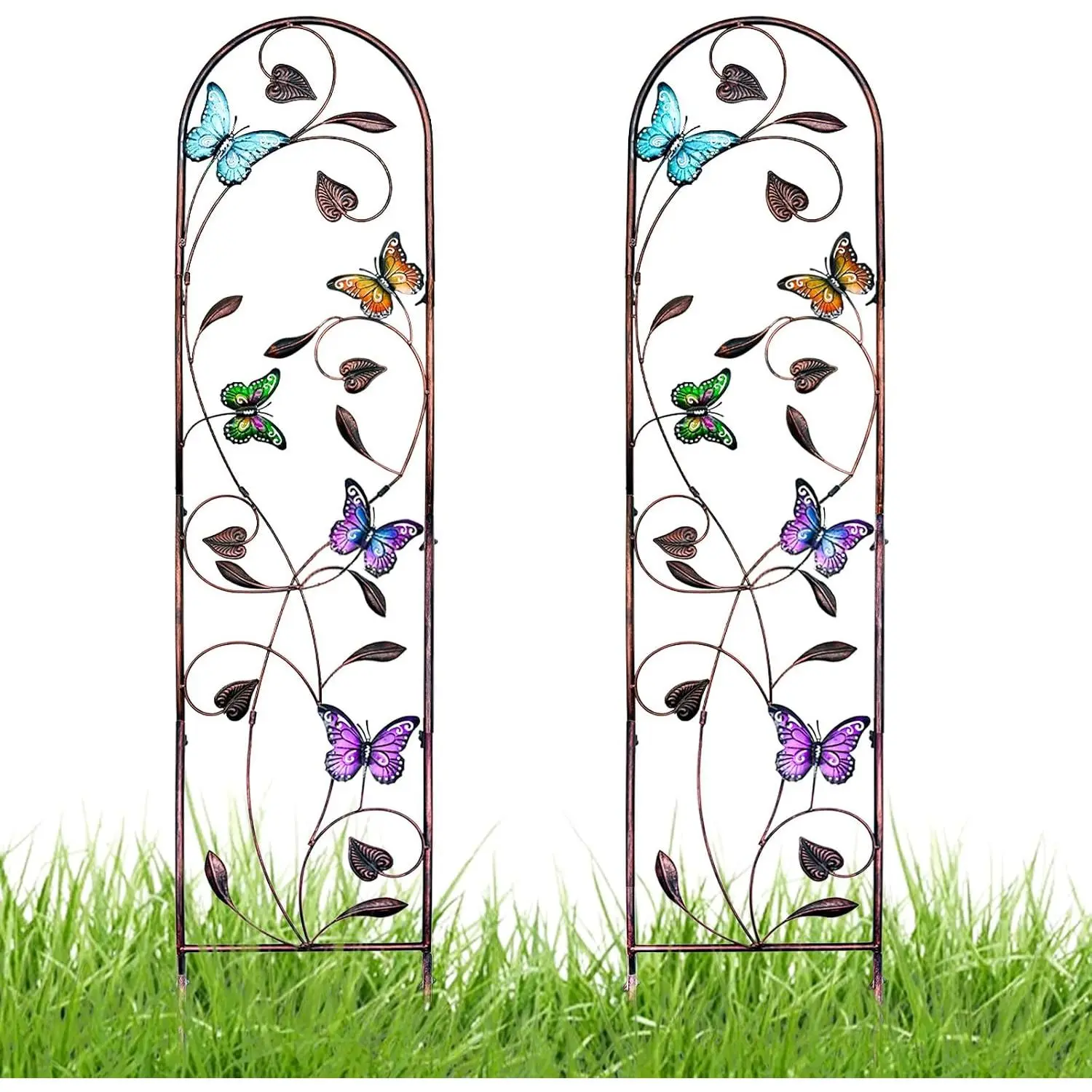 Set of 2 Packs Butterfly Metal Garden Trellis for Climbing Plants,Outdoor Decorative Flowers Arch Fence Trellis for Outdoor Patio,Garden,Lawn,Yard,Backyard,Wall Brackets,60'' H x 11'' W