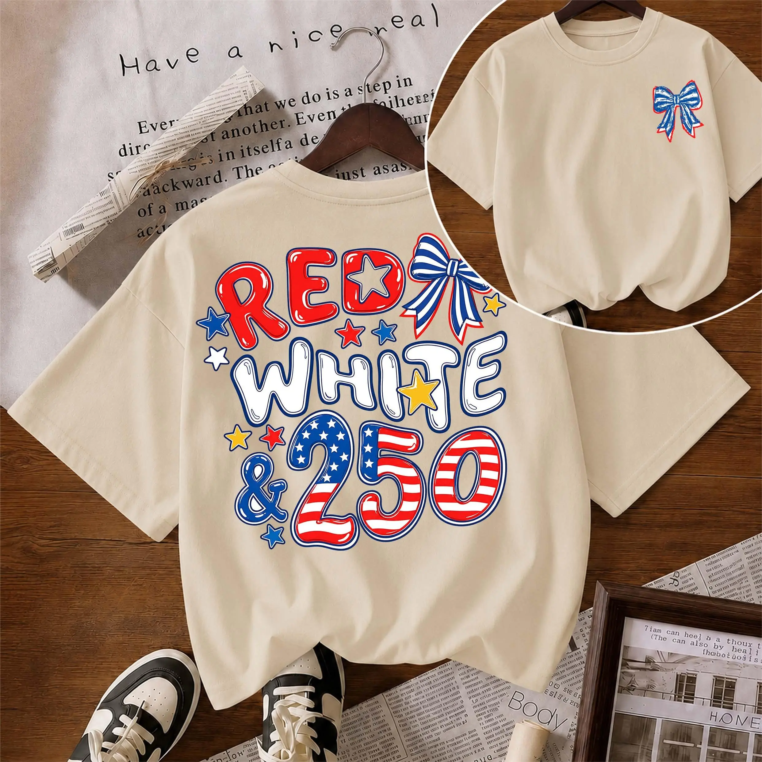 Women's Pure Cotton Short-Sleeve T-Shirt ("America's 250th Anniversary") — A Unisex Casual Staple, Particularly Ideal For Spring And Summer Wear. Featuring A Cool Graphic Design And A Classic Crew-Neck Cut, It Is Suitable For All Four Seasons.