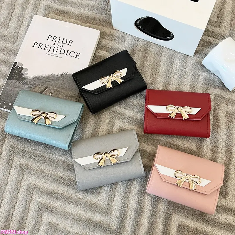 2026 Cute Metal Bow Decor Trifold Short Wallet for Women, Multi Card Slots Credit Card Holder, Mini Coin Purse Cash Organizer Daily Use, Card Handling Women's Wallets, Multi-Card Slot Women's Wallets