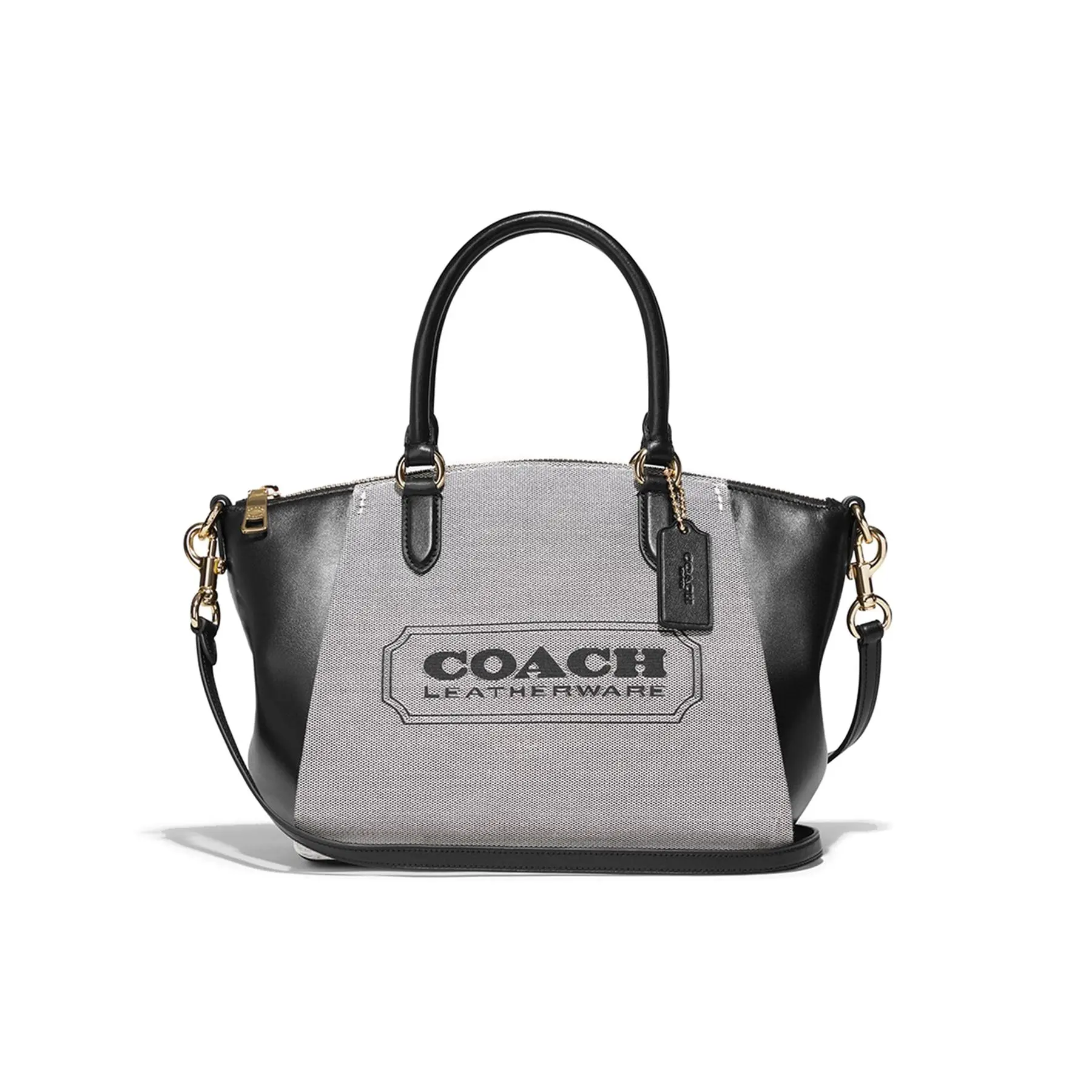 COACH Elise 25 Zip-Top Crossbody and Top-Handle Tote Bag for Women – Fabric and Calfskin Blend, Medium Size, Gray