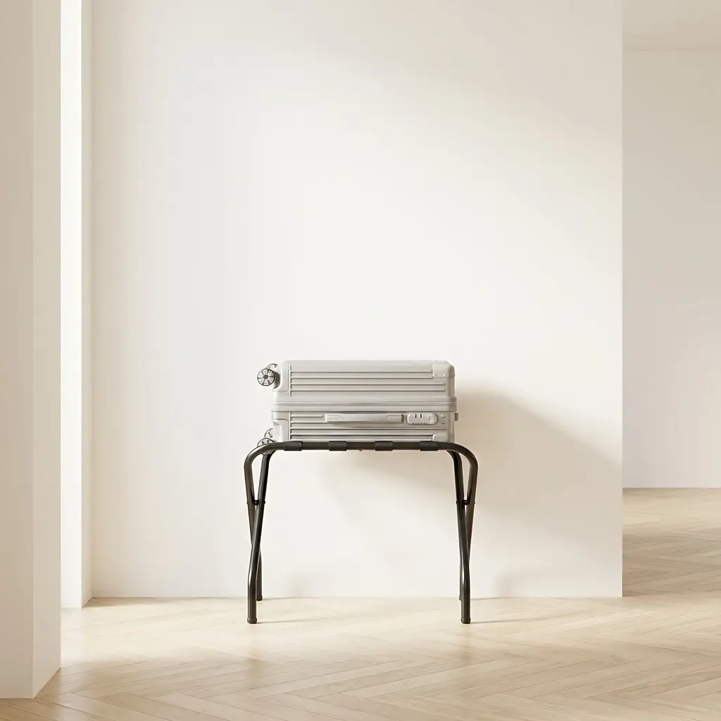 Luggage Rack for Guest Room, Foldable Steel Frame Suitcase Stand, Holds Up to 110 Lb, 27.2 X 15 X 20.5 Inches for Hotel Bedroom, Luggage Racks