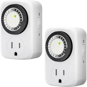 Indoor Mini 24-Hour Mechanical Outlet Timer, for Electrical Outlets, 30 Minute Intervals, 3-Prong, 2-Pack, Light Timer for Indoor Lighting, ETL Listed