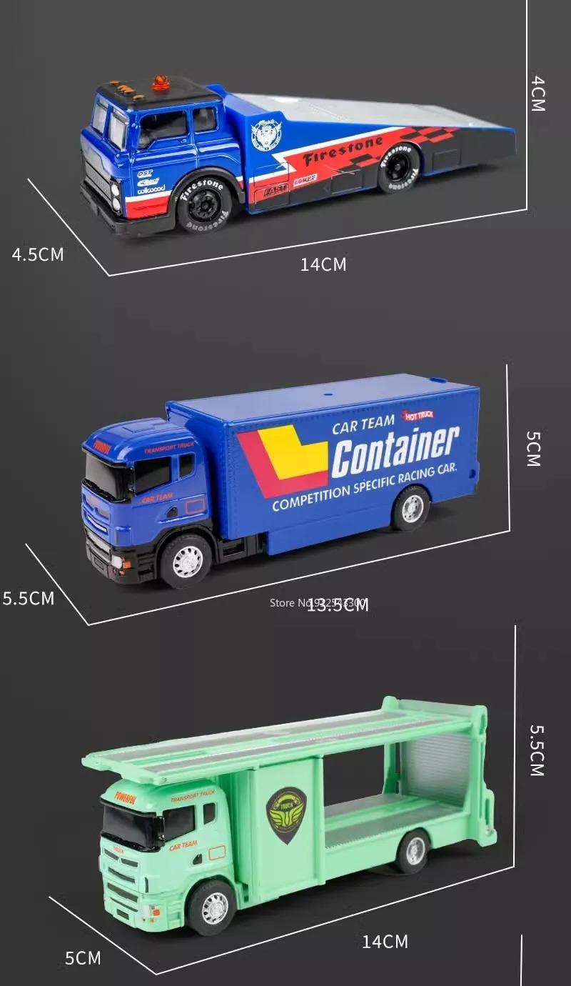 Scale 1:64 Container Alloy Trailer Model Toy Car Diecast Metal Movable Joint Pull Back Rescue Engineering Vehicles Gifts for Kid