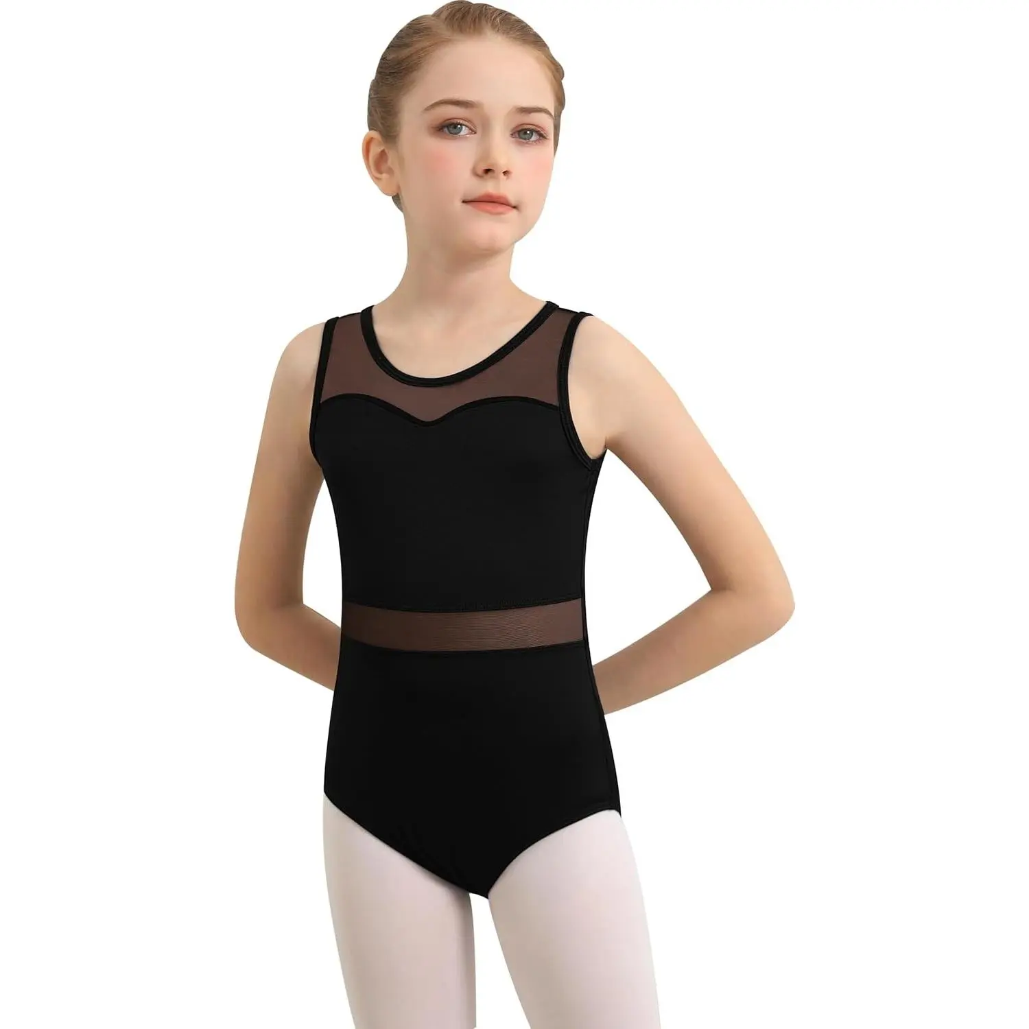Girls Ballet Leotard Mesh Dance Top with Full Front Lining for Privacy and Skin Protection, Sweat-Wicking Mesh, Ages 4-14Y, Hand WashGift
