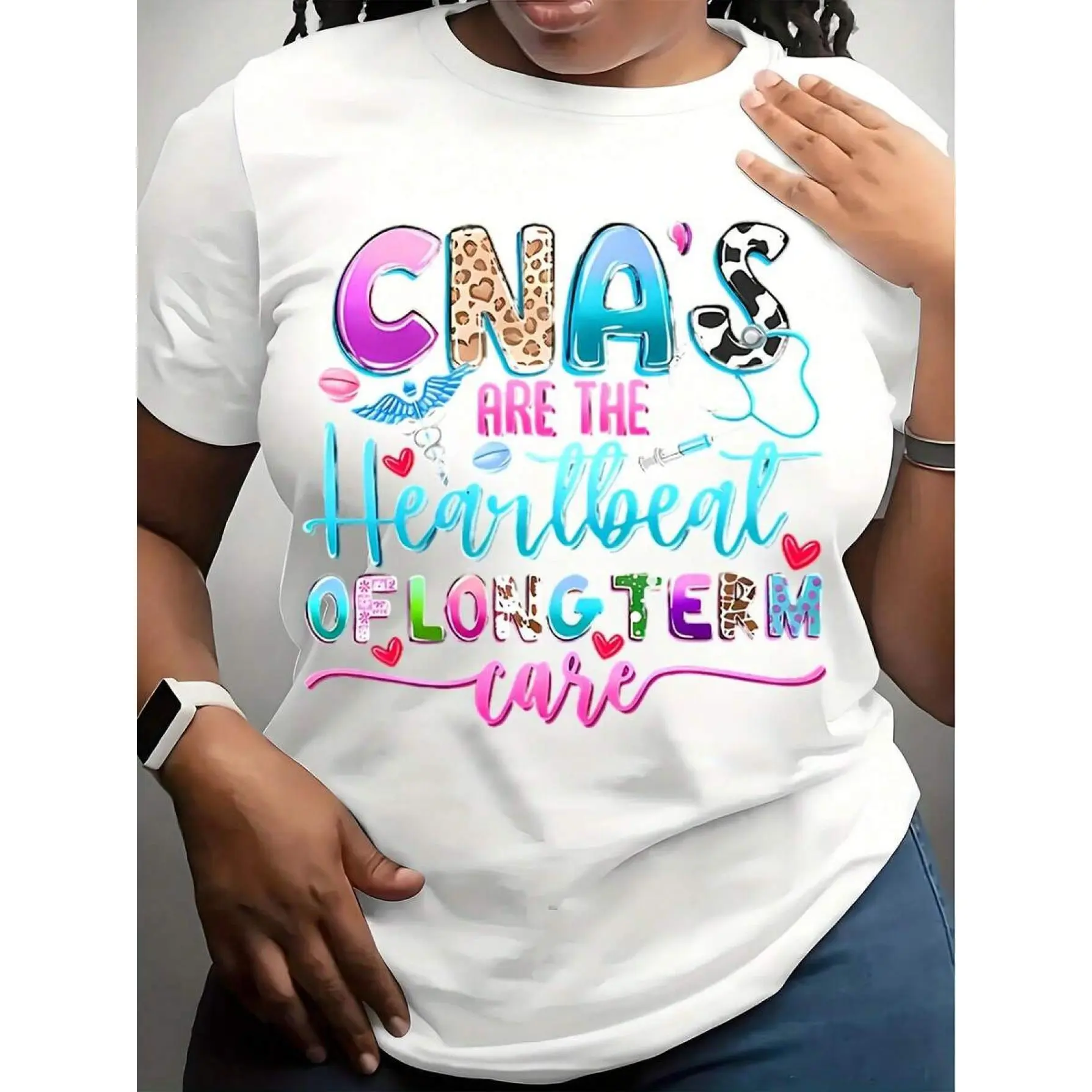 CNA T-shirt- CNA Represents the Backbone of Long-term Care, Featuring a Leopard Print and Stethoscope Design- Perfect for Nursing Professionals, Staff, and Long-term Care Workers, 7.76 oz
