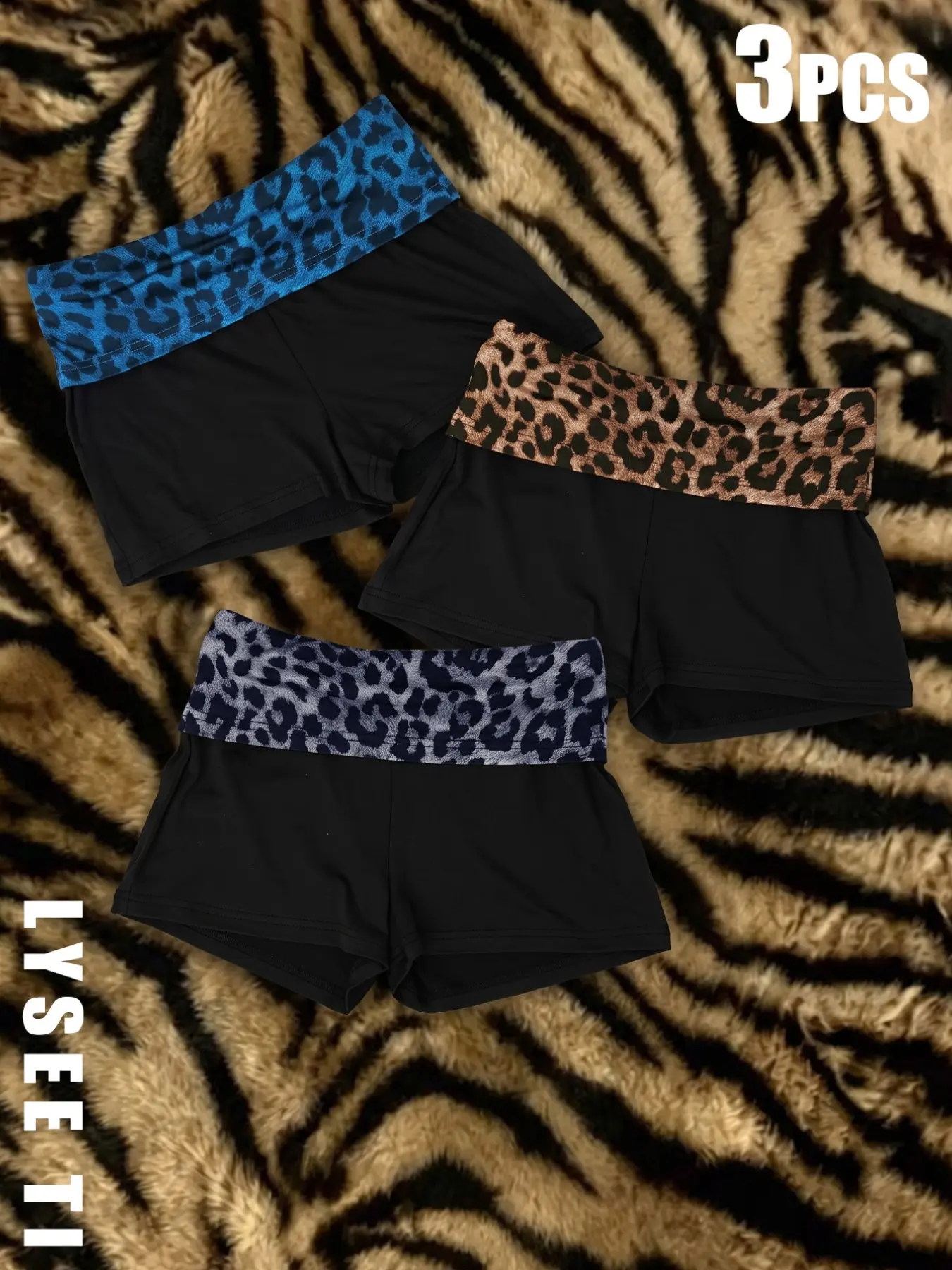 3 Piece Set Women's Leopard Print Folded High Waist Satin Shorts, Y2K Retro Slim Fit Casual Clubwear Mini Pants, Fashionable Ladies' Bottoms