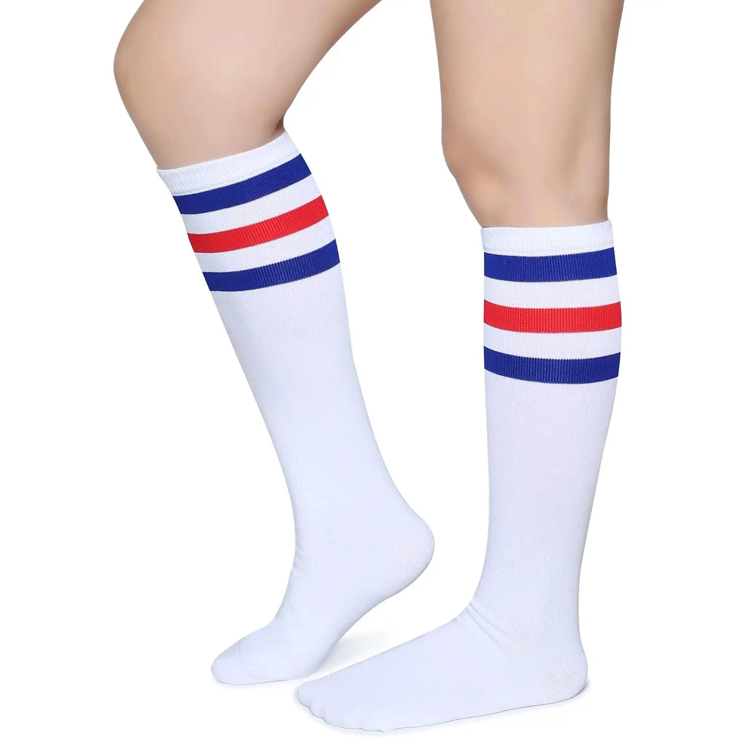 Unisex Triple Striped Extra Long Athletic Knee High Tube Socks |   Soft Cotton Performance Sports Socks