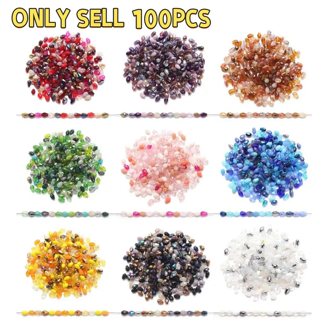 100 Mixed Teardrop Multifaceted Crystal Glass Beads, Pear Shape Loose Material, Ideal for Jewelry Making and Embroidery, 4x6mm, 100 Pieces, DIY Beading Accessories, Beads for Crafts
