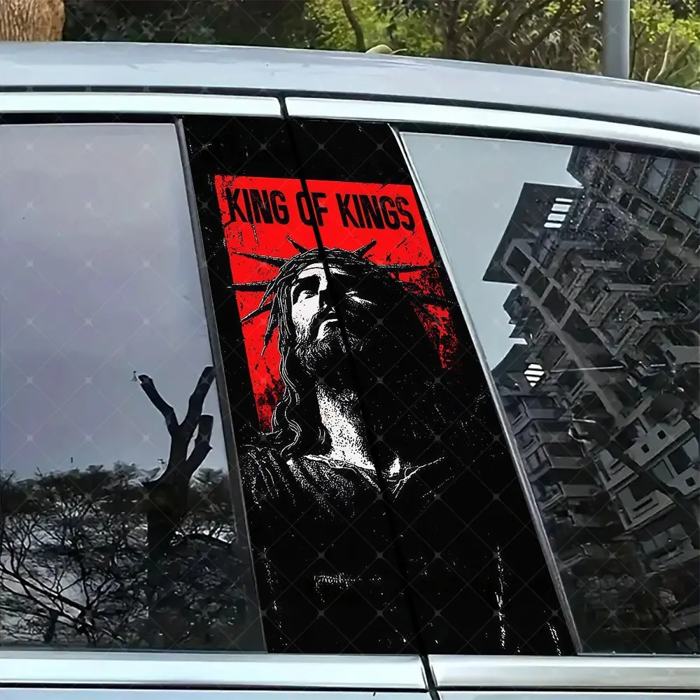 2pc Jesus Creative Vinyl Stickers, Car B Pillar Protection Decals, Easy Peel Off, Sunproof Waterproof Scratch Resistant, All Models Compatible