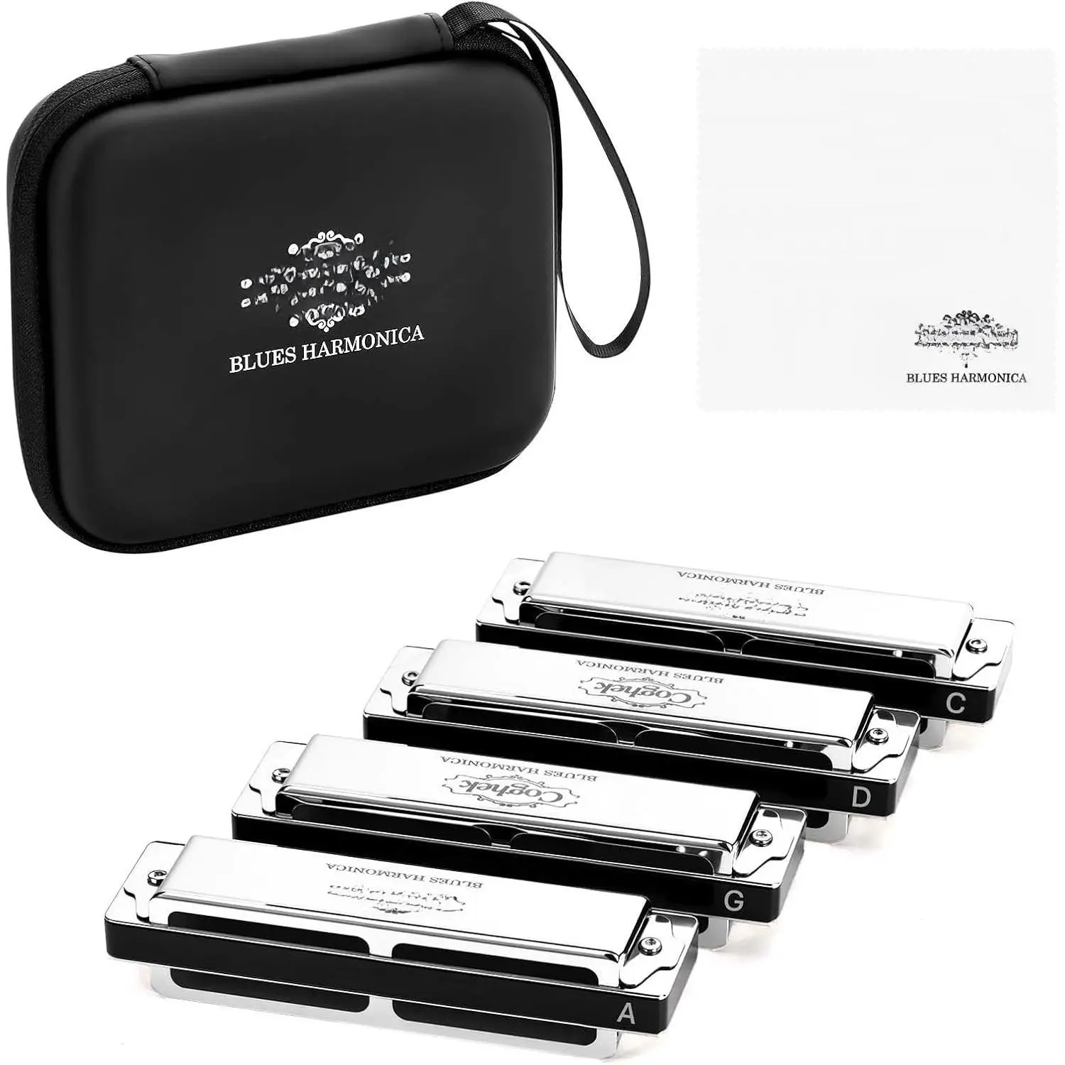 Harmonica Set 4 Pack, Multi Key Diatonic Harmonicas In  C G D A, 10 Hole 20 Tone Blues Harmonica Kit With EVA Case For Practice,  Sessions, Band Rehearsal And Performance