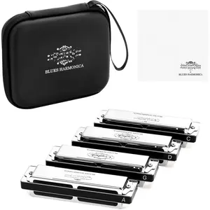 Harmonica Set 4 Pack, Multi Key Diatonic Harmonicas In  C G D A, 10 Hole 20 Tone Blues Harmonica Kit With EVA Case For Practice,  Sessions, Band Rehearsal And Performance