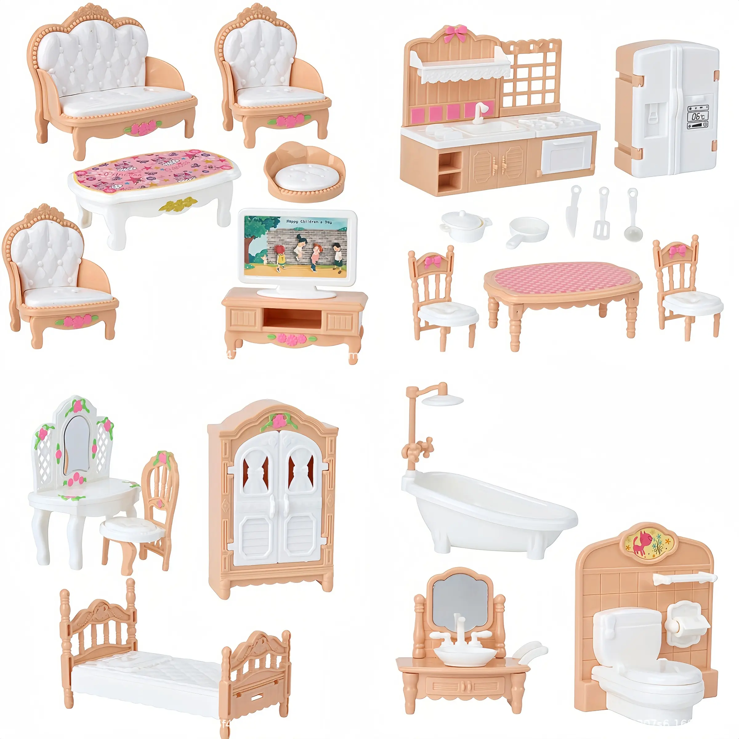 Mini Doll Furniture Set, Doll House Furniture for Kids, 4 Room Themes for Educational Role Play, Perfect Gift for Birthdays & Christmas