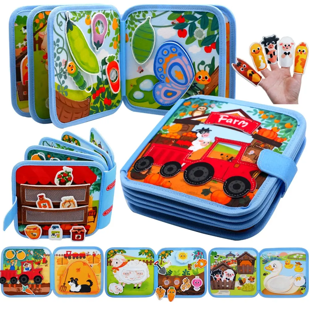 Montessori Felt Busy Board Toy, 3D Farm Book, Preschool Busy Board, Early Toddler Fine Motor Skills Hand-Eye Coordination Learning, Interactive Mechanisms, Portable Travel Educational Toy, Sensory Activity Board, Preschool Learning Tool