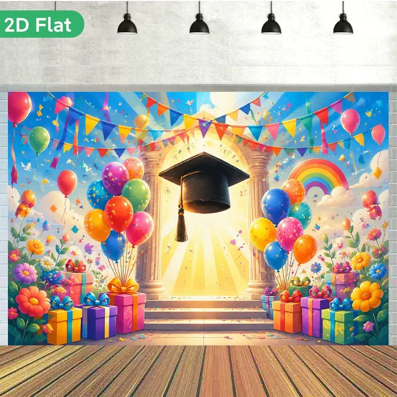 2D Flat Graduation Celebration Backdrop Banner, Polyester Photo Background for Indoor Outdoor Grad Ceremony Birthday Party Decor, Multi Size, Graduation Photo Booth Prop, Holiday Gift