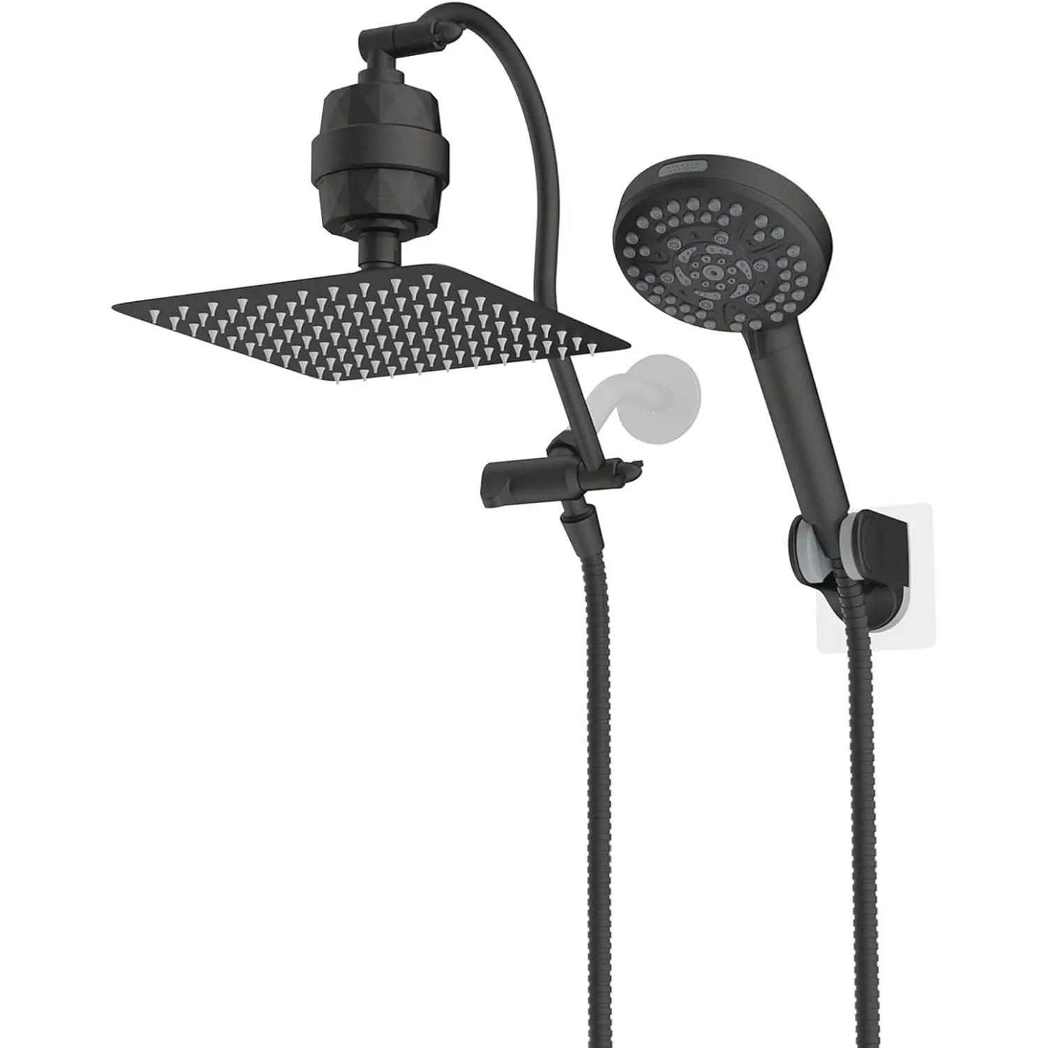 Shower  with Shower Filter, 10'' High  Rainfall Shower /Handheld Showerhead Combo with 12'' Adjustable Curved Shower Extension Arm, 10-, 71'' Hose,Oil-Rubbed Bronze