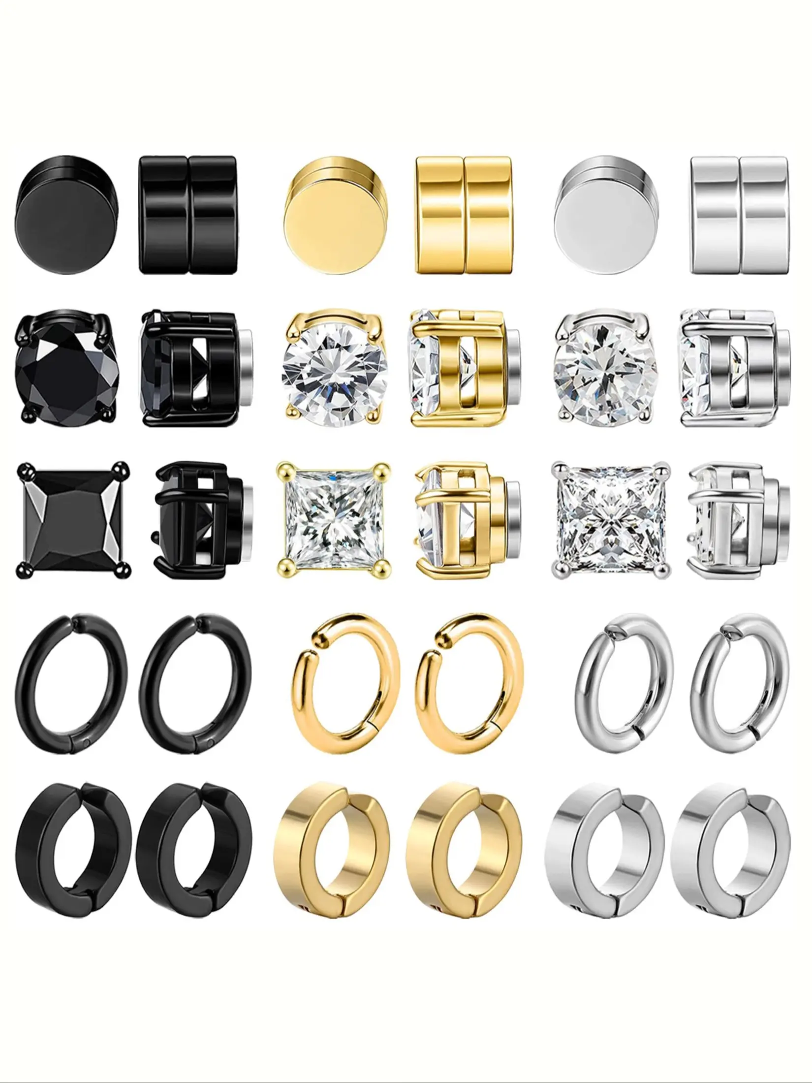 Fashion Punk Style Stainless Steel Magnetic Ear Cuffs Set, Unisex No-Piercing Earrings, Suitable for All Occasions, Casual Jewelry