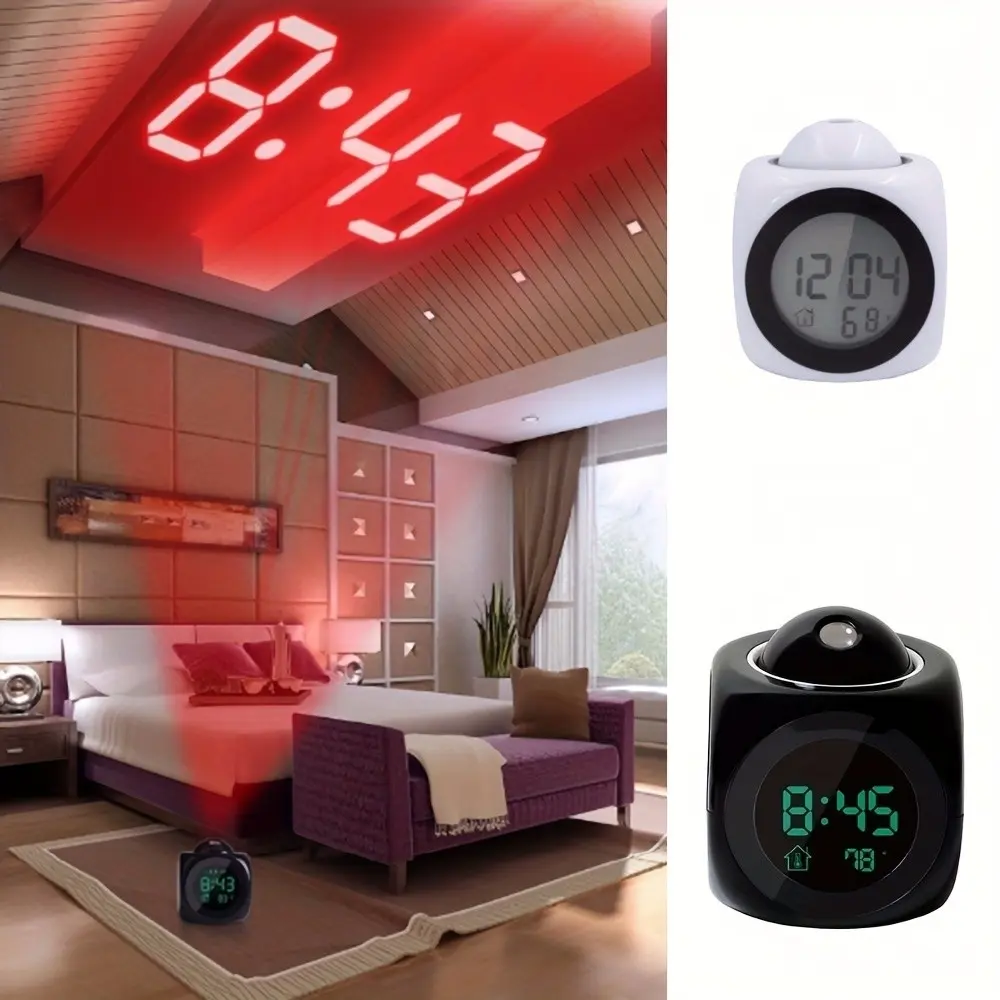 Projection Alarm Clock with Voice Function - Digital Display, Snooze, Temperature, Desktop Use, Durable Plastic, Christmas Holiday Gift