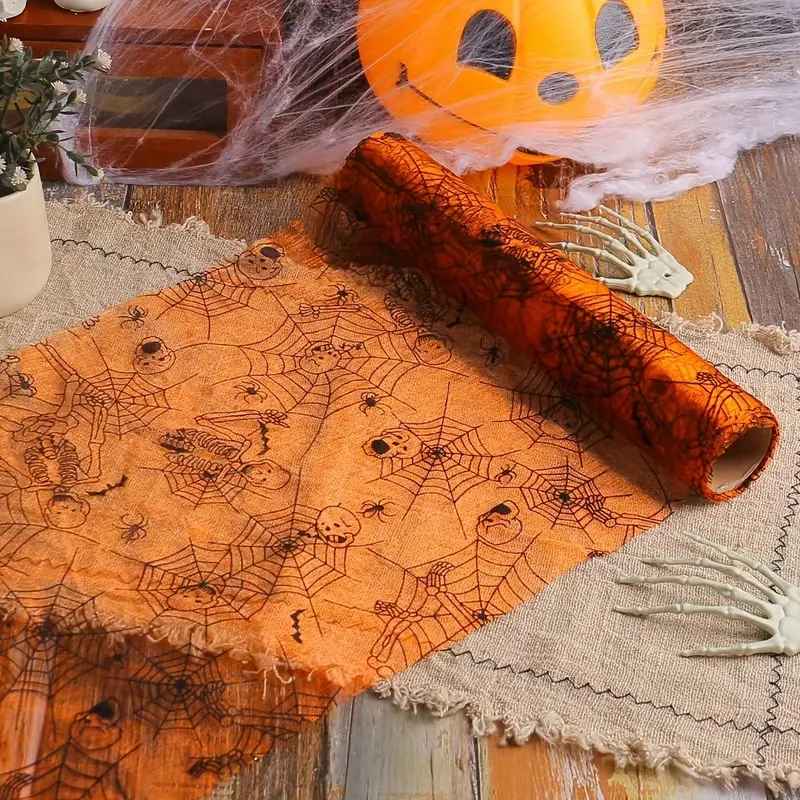 Elegant Spider Web Sheer Mesh Table Runner, Cuttable Halloween Table Linen Table Mat, Spider Bat Net Table Centerpiece Decor, Nordic Tabletop Ornament For Wedding, Birthday Party, Holiday Gathering & Dining Table Decoration