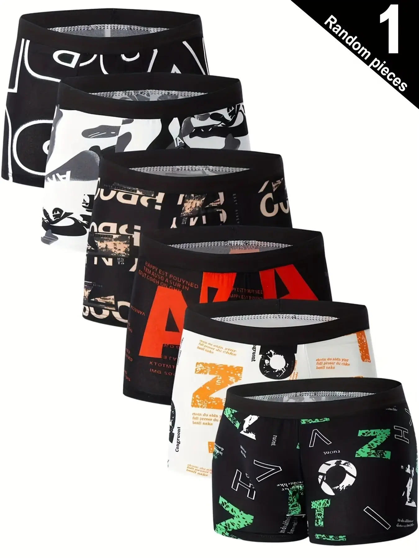 Men's Breathable Boxer Briefs, Stretch Comfort Trunks with Letter Graphic Print, Soft Elastic Waistband Underwear, Assorted Styles Pack