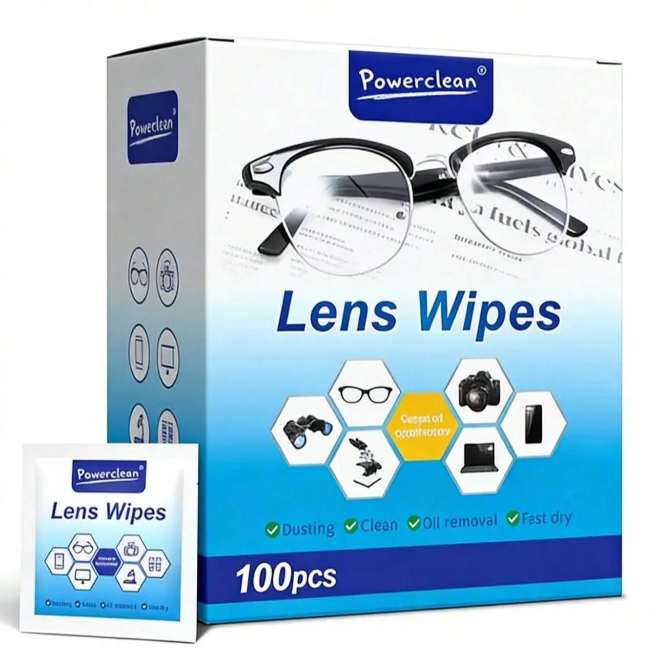 100 Pcs Disposable Lens Wipes, Moisturizing Screen Cleaner, Portable Design, Durable, for Glasses, Sunglasses, Phone Screens, Camera Lenses, Smartphone