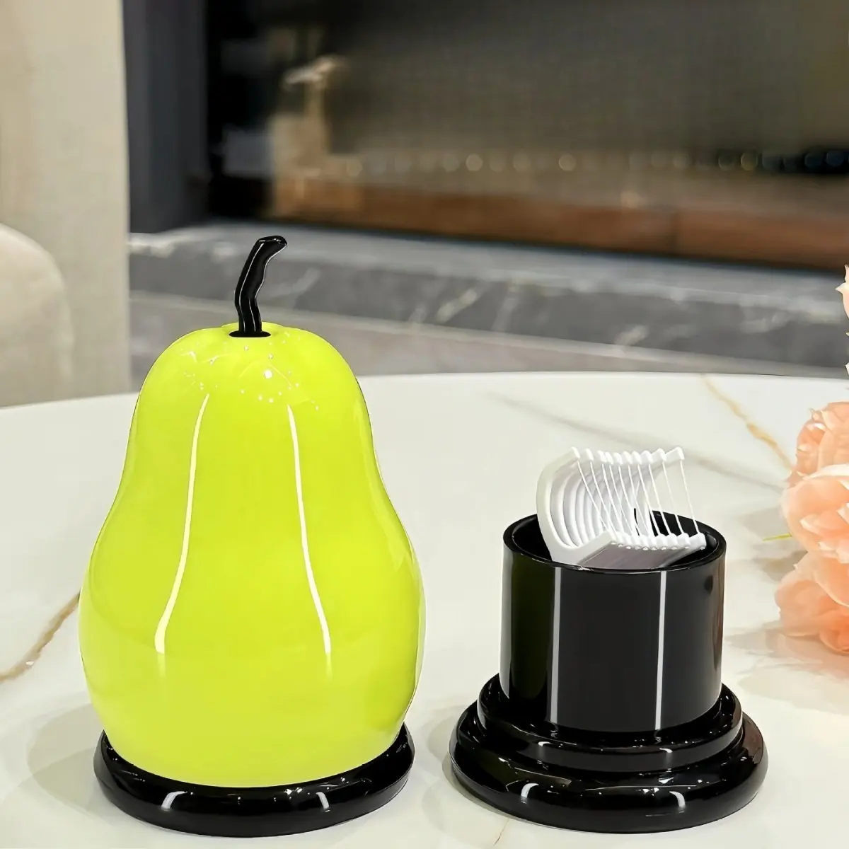 1/2 Pcs Cute Fruit-Shaped Cotton Swab and Toothpick Holder – Apple and Pear Shaped Desktop Storage Jar; Dustproof and Durable, Perfect for Everyday Home Decor