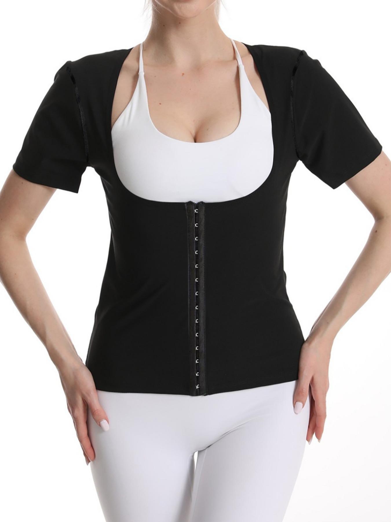 Female Sweat Break Buckle Chest Support Short Sleeve Adjustable Sports Top Casual Sporty Top Sauna Running Clothes Compression Clothes Sports Clothes Yoga Clothes Running Clothes Minimalist Compression Tops Mother's Day Valentine's Day Gift