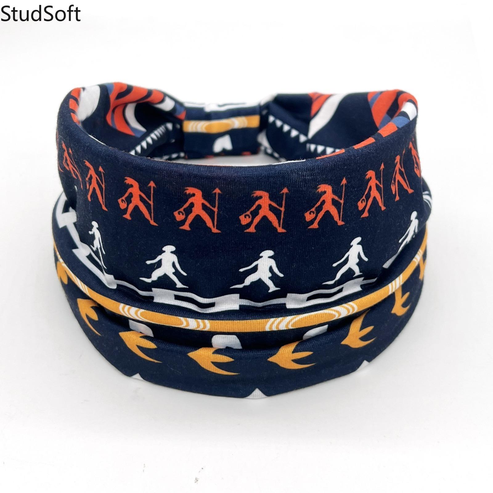 African Print Wide Headbands for Women, Elastic Knotted Hair Bands, Boho Workout Sweatbands for Yoga Sports, Fashion Hair Accessories, 4 Pack