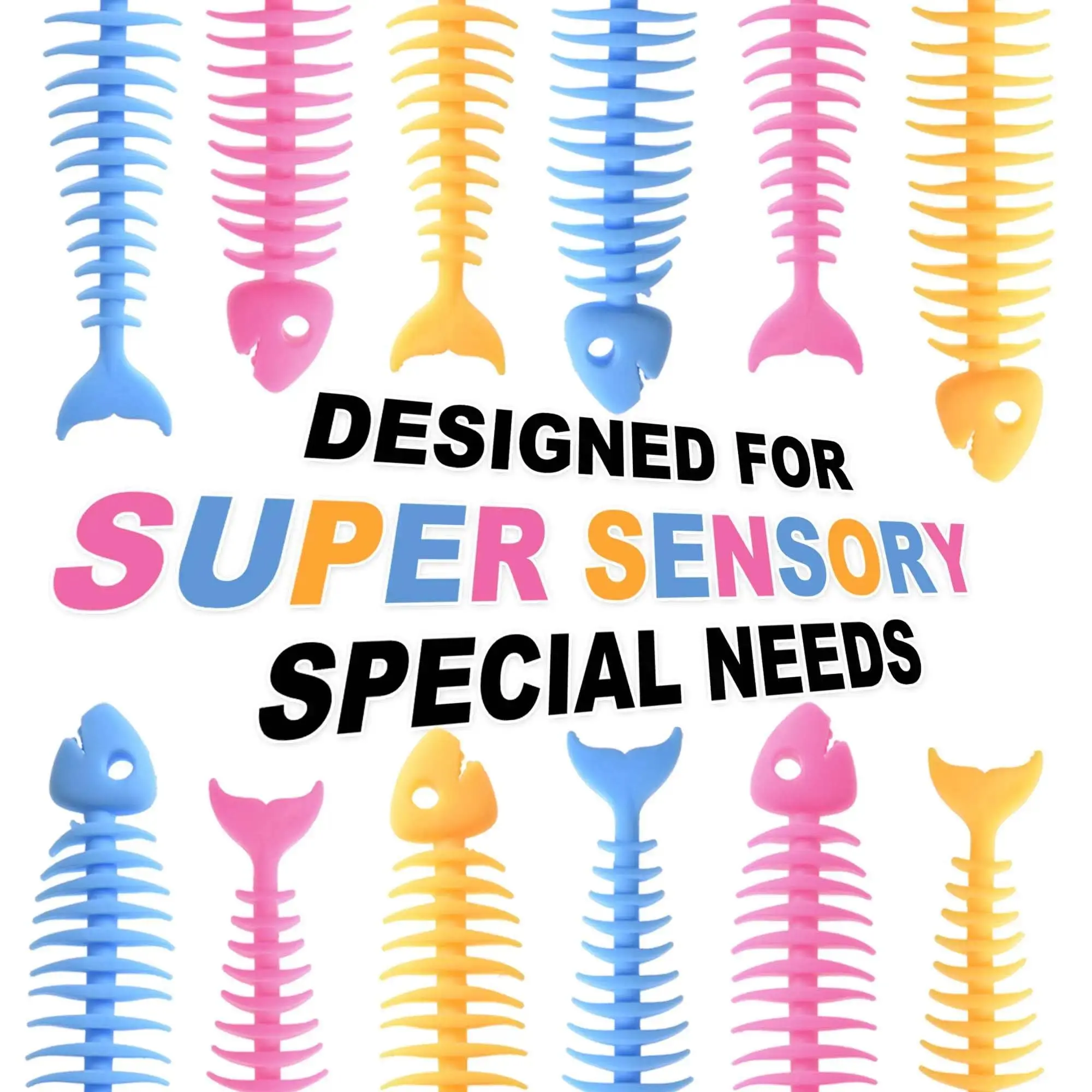 5-50pcs Squishy Fidget Toys, Fish Bone Sensory Toys, Strings Toy for Stress Relief, Tangle Fidget Toy,
