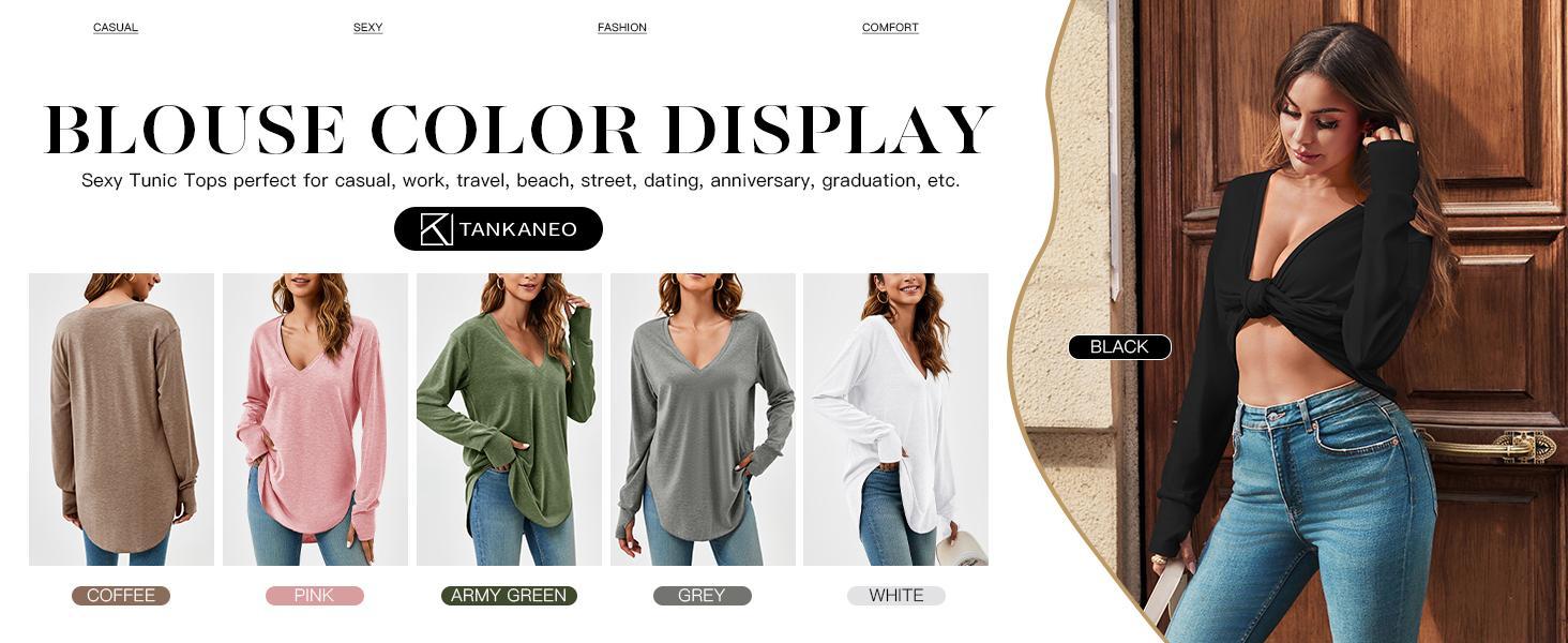 Imily Bela Womens Deep V Neck Tunic Tops Long Sleeve Oversized Casual Loose Fit Curved Hem T Shirts Imily Bela Womens Deep V Neck Tunic Tops Long Sleeve Oversized Casual Loose Fit Curved Hem T Shirts