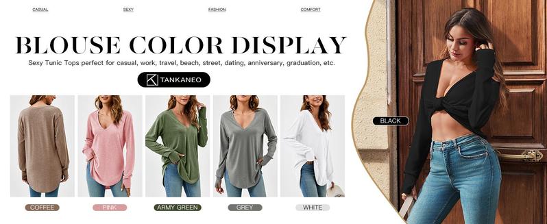 Imily Bela Womens Deep V Neck Tunic Tops Long Sleeve Oversized Casual Loose Fit Curved Hem T Shirts Imily Bela Womens Deep V Neck Tunic Tops Long Sleeve Oversized Casual Loose Fit Curved Hem T Shirts