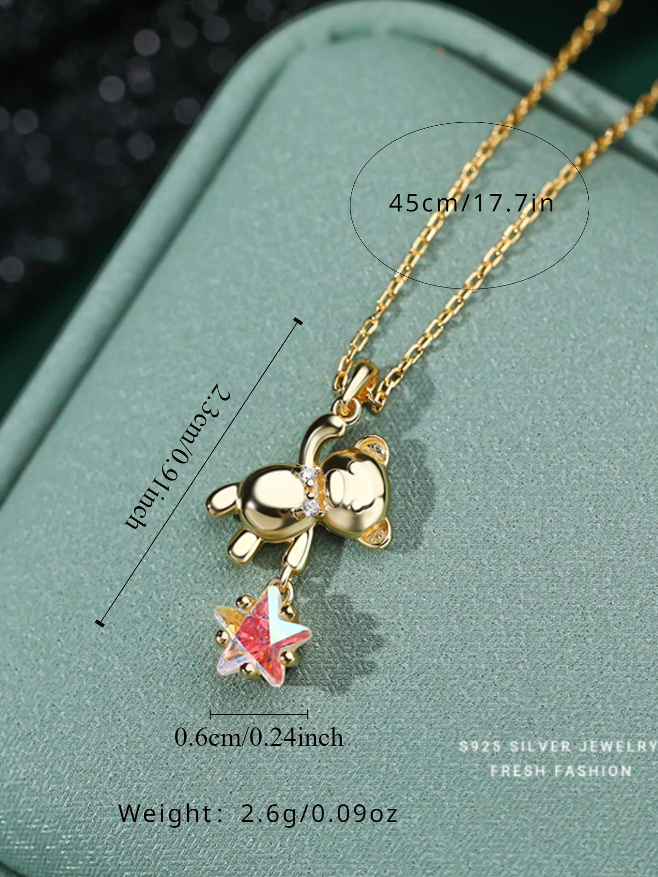 S925 Sterling Silver Cute Bear & Star Design Pendant Necklace, Artificial Zircon Decor Necklace for Women & Girls, Fashion Jewelry for Party, Daily Decor, Exquisite Jewelry for Birthday Gift