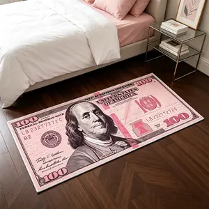 One pink dollar-patterned rug, long strip rug, Y2K bedroom rug/bedside mat, non-slip rug, American-style personalized home decor rug, soft and comfortable rug, holiday/birthday gift, suitable for living room, bedroom, bedside, lounge, kitchen, cloakroom.