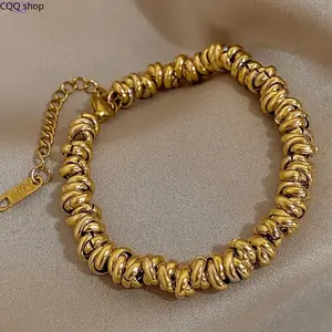Women's Vintage Twist Chain Gold-Plated Stainless Steel Bracelet - Adjustable Fit Bangle, Stackable Cuff Bracelet, Ideal Gift for Special Occasions
