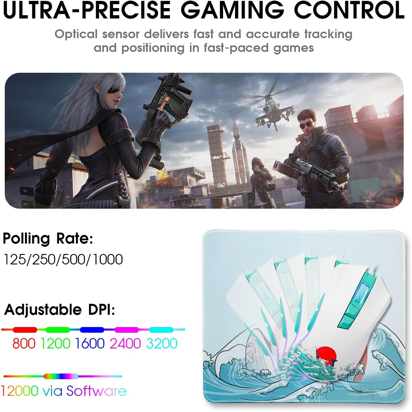 XVX Wired Gaming , 12000 DPI RGB Gaming  with 12 Backlit Modes & 7 Macro Buttons, PC Gaming Mice Support DIY Keybinding,  Gamer Computer  for Laptop PC  Windows, Coral Sea