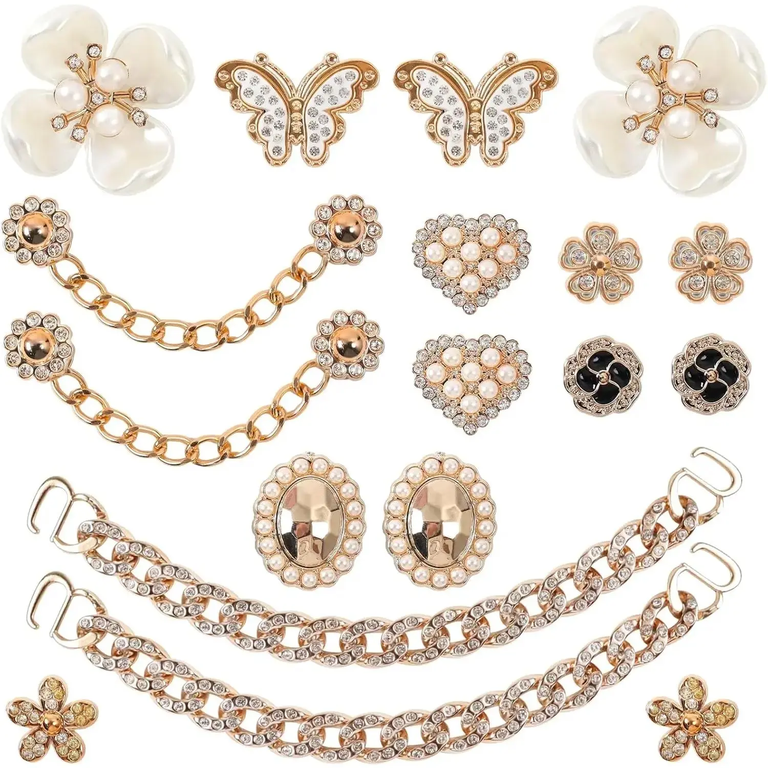 SOGLLQAM 18 Pcs Bling Shoe Charms – Butterfly & Flower Rhinestone Chains, Clog Shoe Decorations, Cute DIY Accessories for Parties & Birthdays