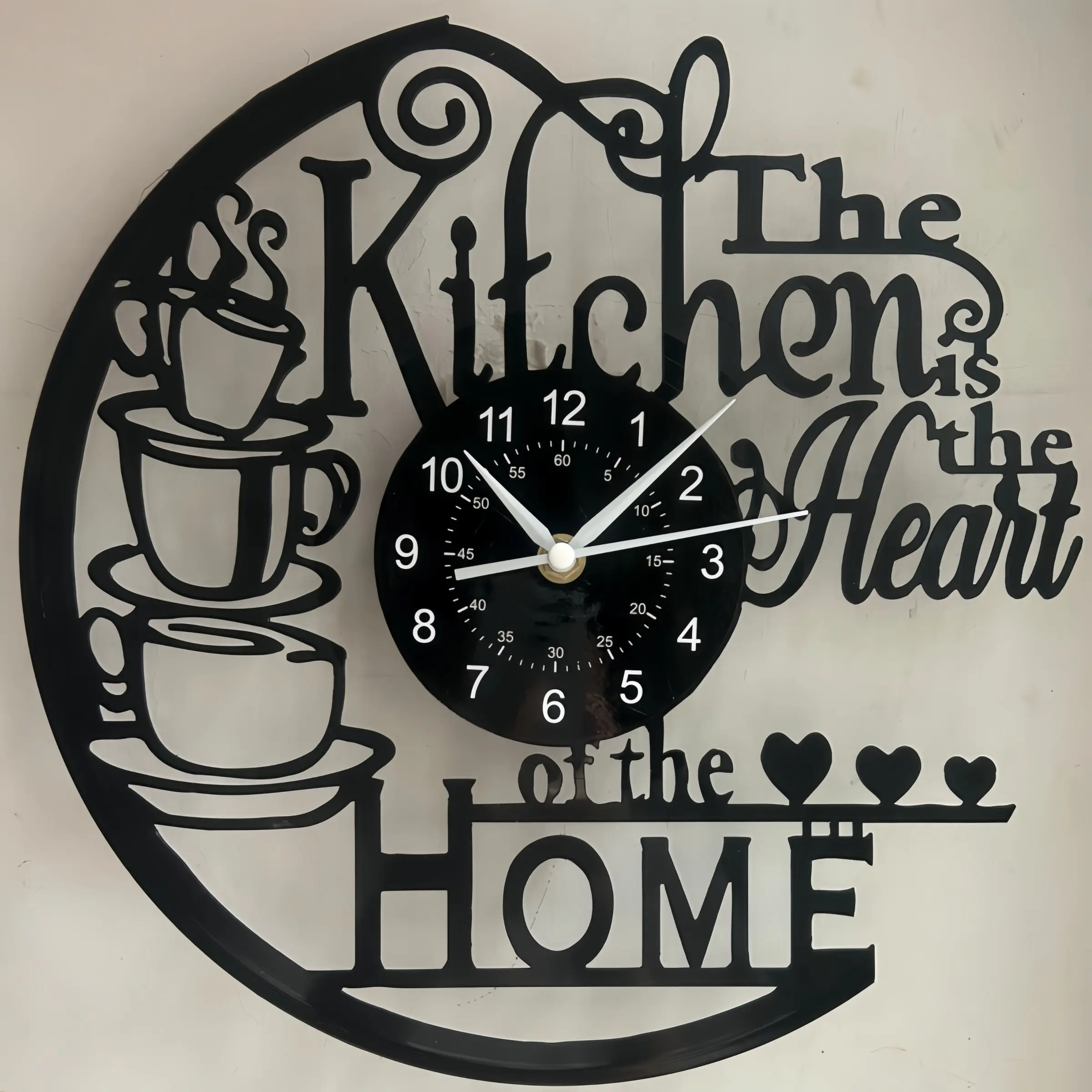 Vintage Coffee Cup Vinyl Wall Clock, Perfect for Kitchen and Dining Room Decor, Ideal for Retro Farmhouse Home Décor Lovers