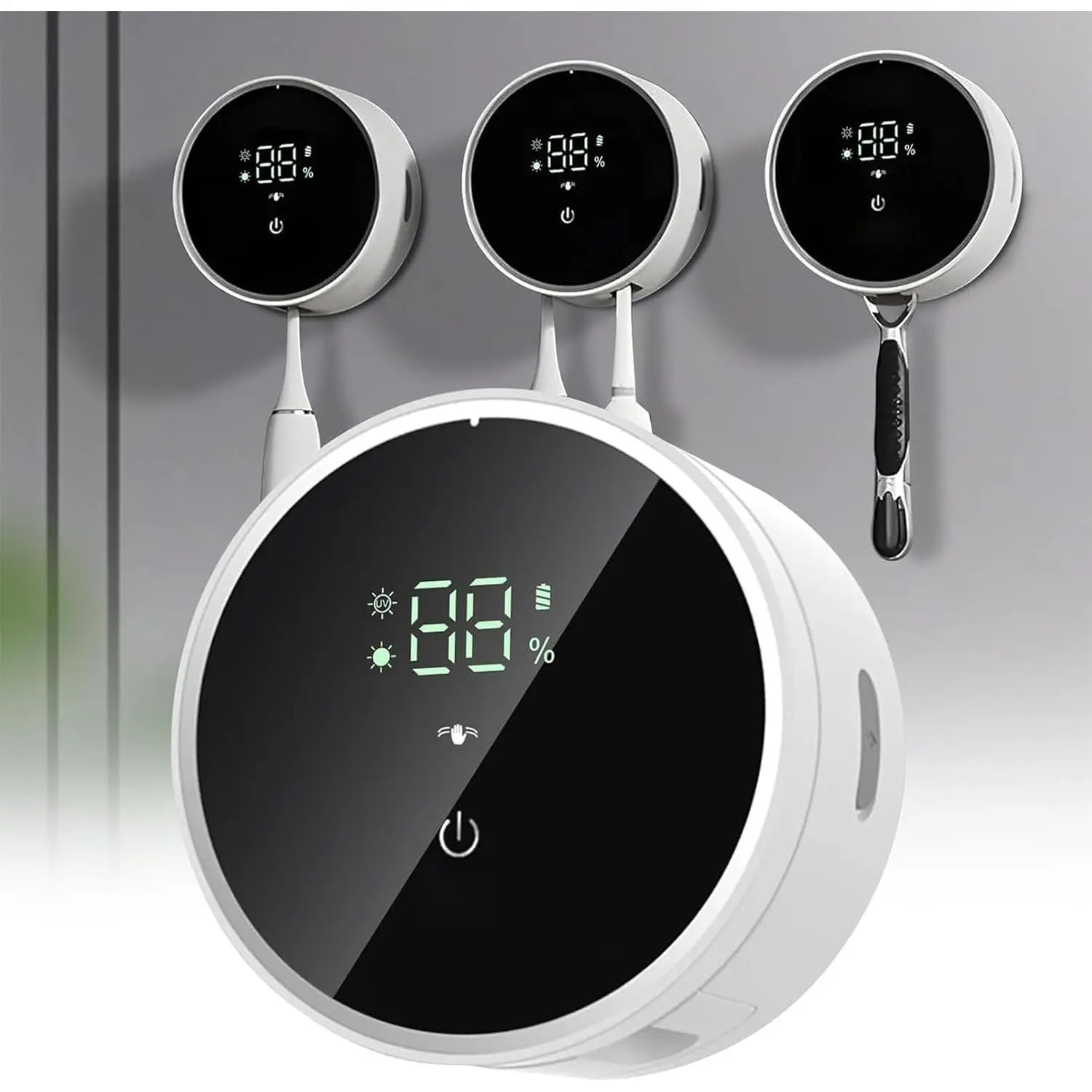 Toothbrush Holders Cleaner & Dryer for Bathroom - Mirror Wall Mounted [Rechargeable, Auto Sensor Open/Close Lid, LED Smart Screen] Adhesive Electric Tooth Brush Razor Holder with Cover for Home Travel