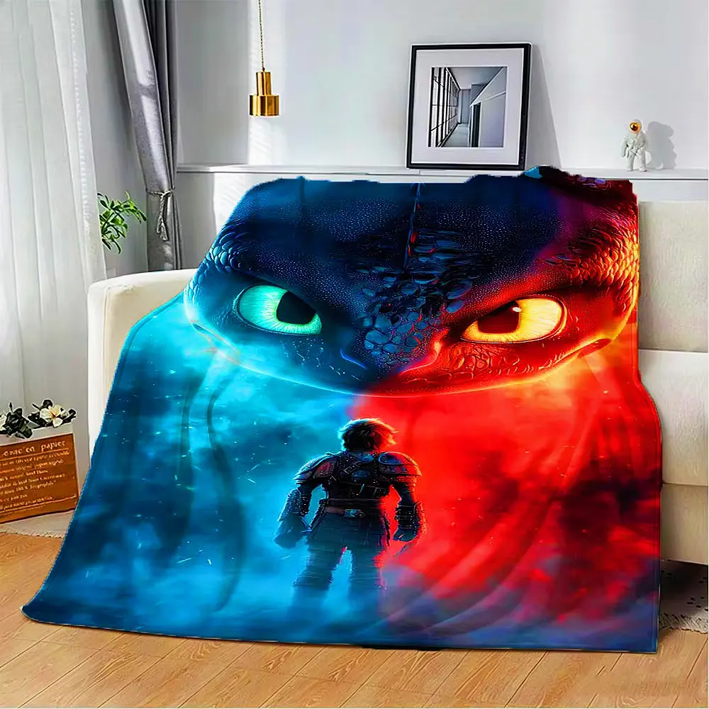 How To Train Your Dragon Toothless Anti-Pilling Soft Flannel Throw Blanket, Cartoon Art Dragon Print Red-Blue Fire Ice Decor, All-Season Multi-Use Indoors-Outdoors for Home Sofa, Ideal Gift for Kids Movie Fans
