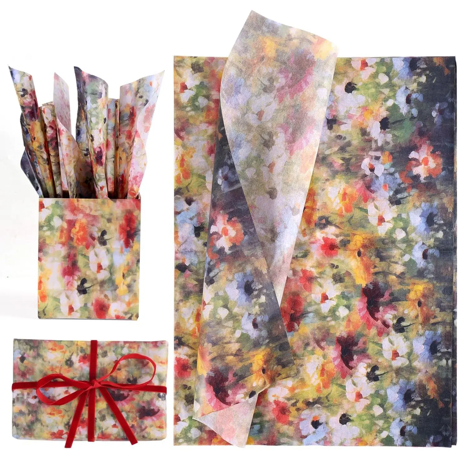 30 Sheet Flower Wrapping Tissue Paper, 19.69x13.78in, Colourful, Floral Printed Decorative Ideal for  Wrapping, Crafts & Occasional Celebrations