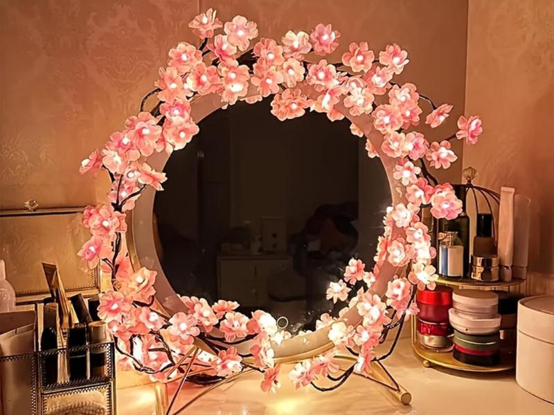 BASIC SUPPLY DIY Cherry Enchanted Willow Vine Lights,4 FT 48 LED Cherry Blossom Lights with Remote Timer,8 Lighting Modes,LED Tree Branch Light for Wall,Cherry Blossom Wall Decor for Bedroom Living Room Window