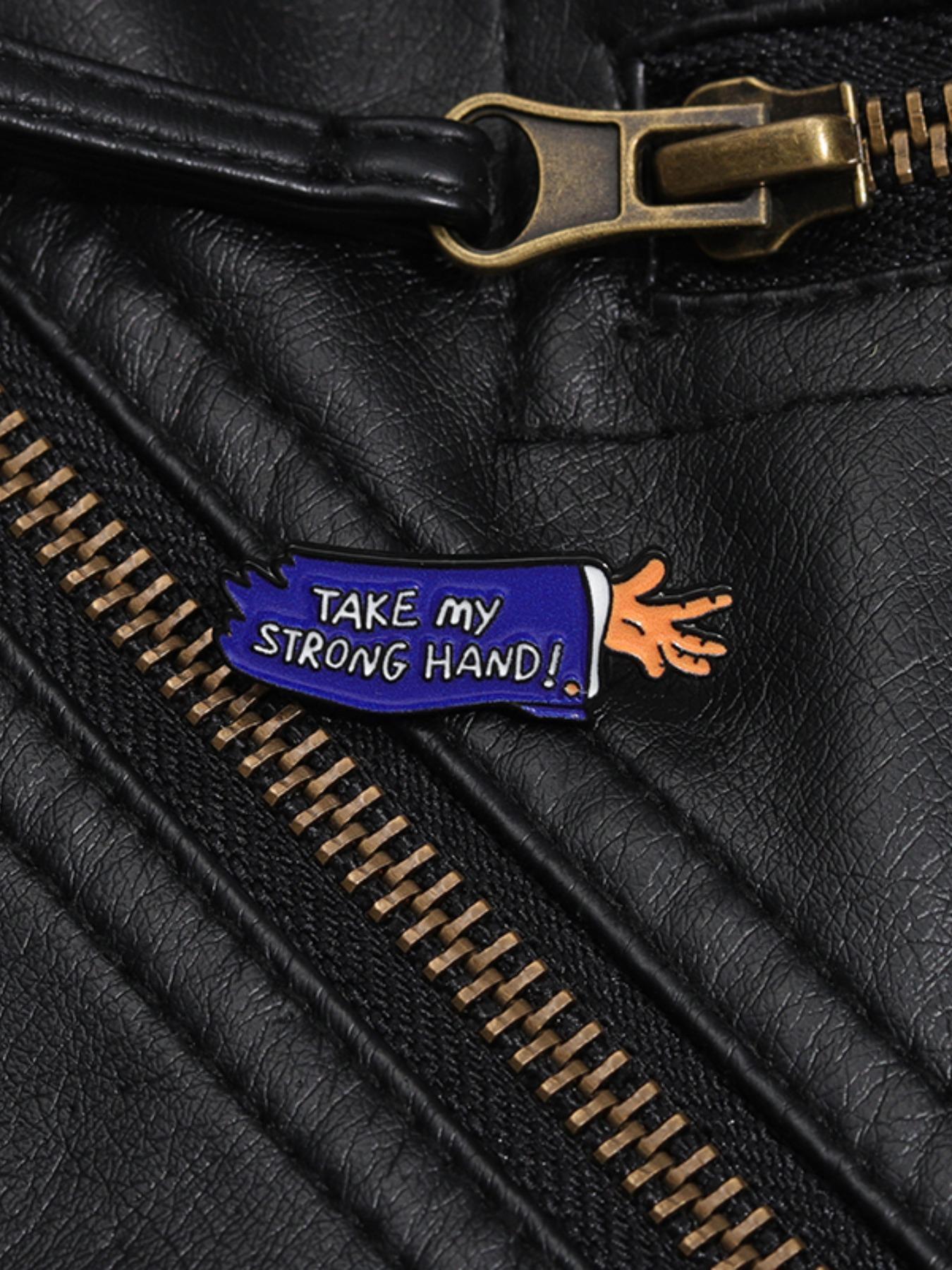 Take My Strong Hand Letter Design Clip Brooch, Durable Metal Pins, Accessories for Men, Fashion Brooch for Women & Men, Flower Brooch, Enamel Pin Suitable for Backpacks, Jeans, Scarves, Hats Decoration, Women Gifts, Fashion Accessory